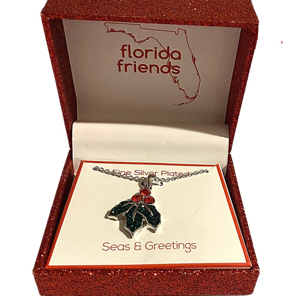 Florida Friends Silver Holly Sprig Necklace NEW